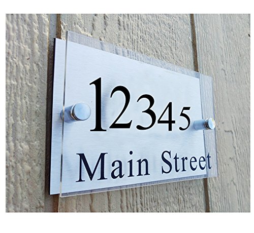 Modern House Plaque Home Number Address, Acrylic and Brushed Aluminum Double Panel Size