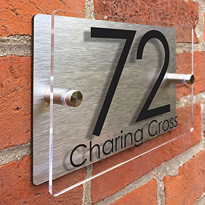 Modern House Plaque Home Number Address, Acrylic and Brushed Aluminum Double Panel Size