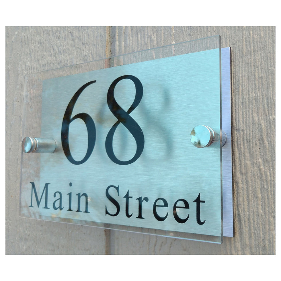 Modern House Plaque Home Number Address, Acrylic and Brushed Aluminum Double Panel Size