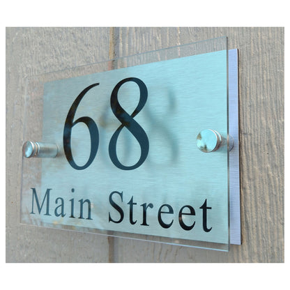 Modern House Plaque Home Number Address, Acrylic and Brushed Aluminum Double Panel Size