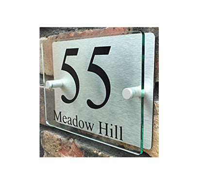 Modern House Plaque Home Number Address, Acrylic and Brushed Aluminum Double Panel Size