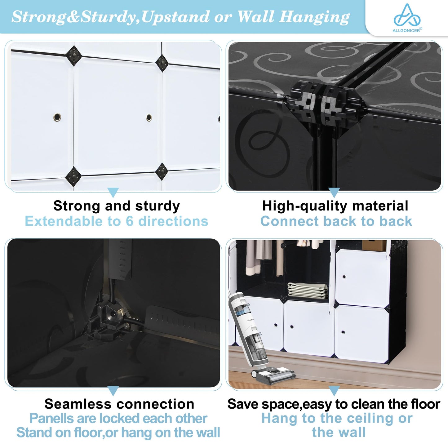 DIY Assemble Poly-panel Wardrobes, Closet Clothes Dresser Storage Organizer, 18" Deep, Free-Standing or Wall-Hanging. (5Wx5H=25Cubes)