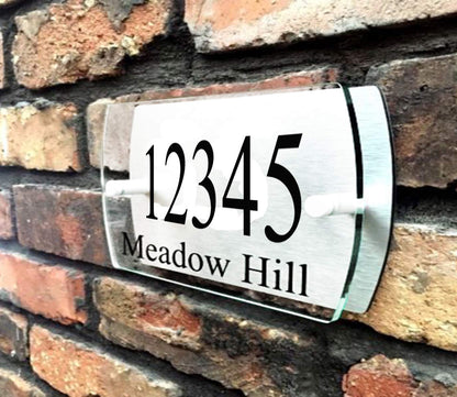 Modern House Plaque Home Number Address, Acrylic and Brushed Aluminum Double Panel Size