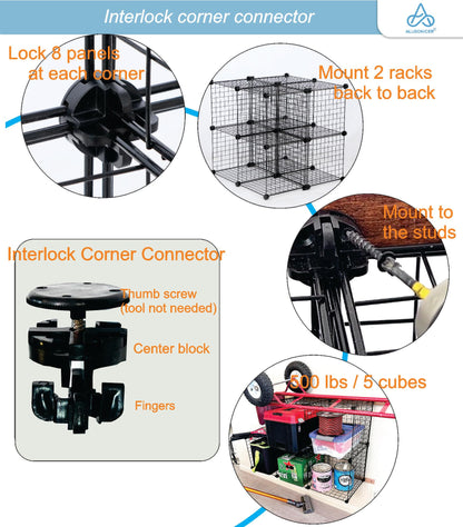 Wire Grid See-through Lockers. Free-standing or Wall-mounting Interlocked 16" Cubes Fit Most Personal carryings-on.