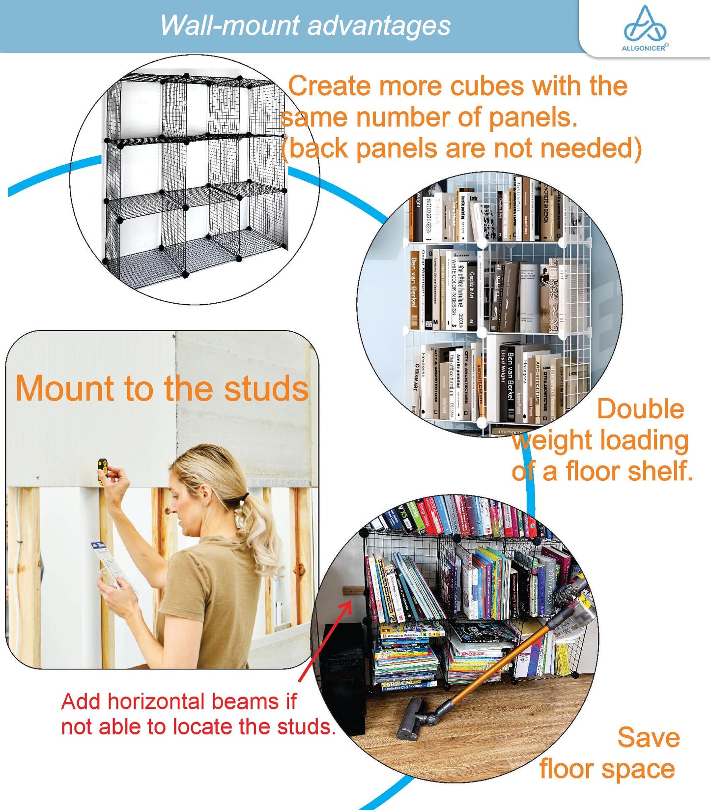 Wire Grid See-through Lockers. Free-standing or Wall-mounting Interlocked 16" Cubes Fit Most Personal carryings-on.