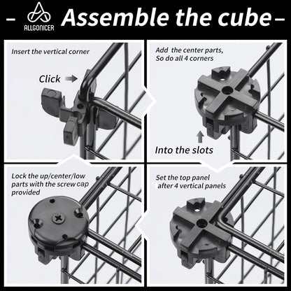 Wire Panel Storage Shelves. Patented Interlock Cubes, Free-standing or WEall-hanging, 14" or 16" Cubic Units, Sturdy and Heavy Duty, Black or White (2 Cubs)