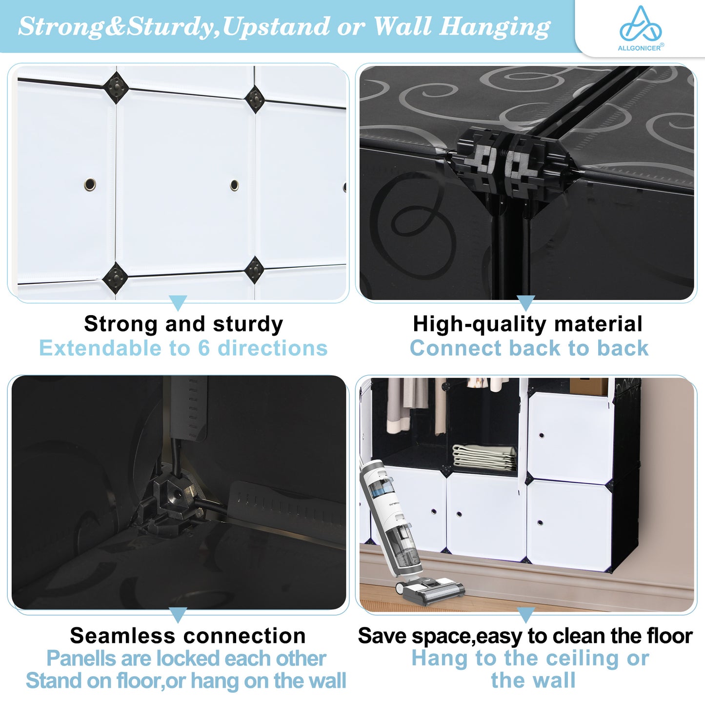 Poly Panel Storage Organizer Shelves, Floor-standing or Wall hanging (1Wx4H=4cubes)