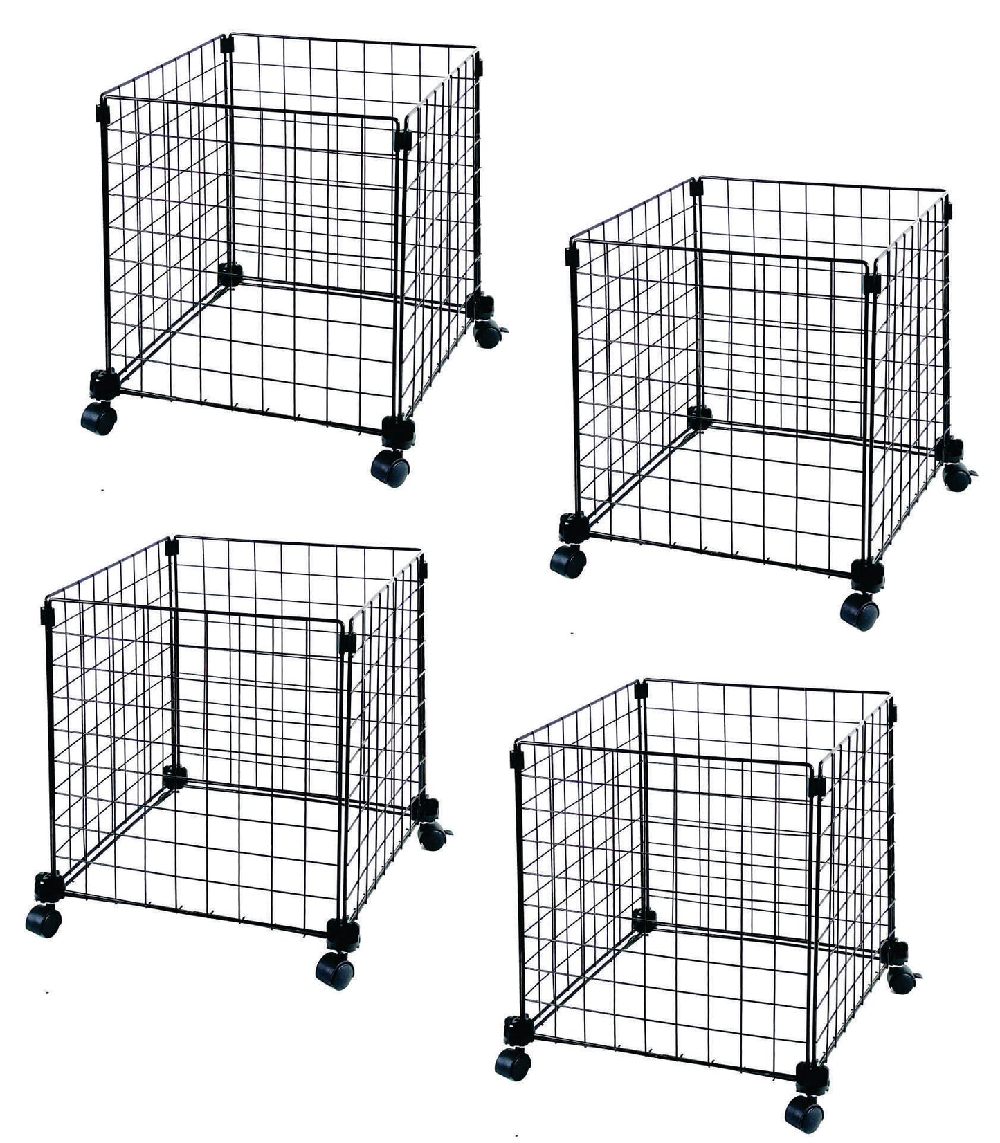 Wire Grid Rolling Carts Storage Bins, DIY assembly into single or multi-compartment carts, vertical or horizontal